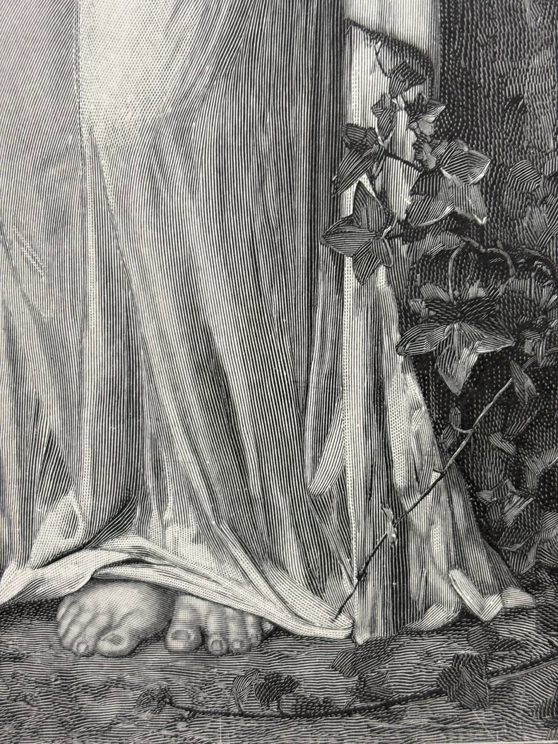 1893 German Wood Engraving of Sappho – 41 × 29 cm