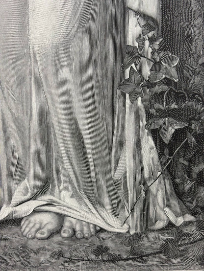 1893 German Wood Engraving of Sappho – 41 × 29 cm