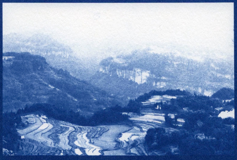 Terraced Landscape — Handmade Cyanotype Print