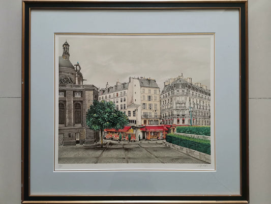 Paris Café & City Square – Large Framed Numbered Print – actual item photograph 1