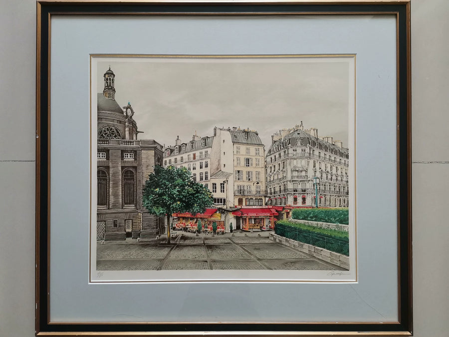 Paris Café & City Square – Large Framed Numbered Print