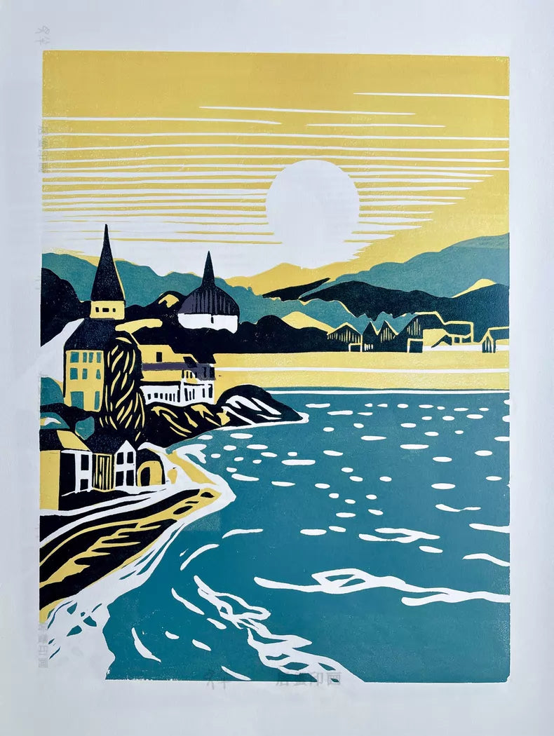Coastal Landscape Study – Four-Colour Woodcut