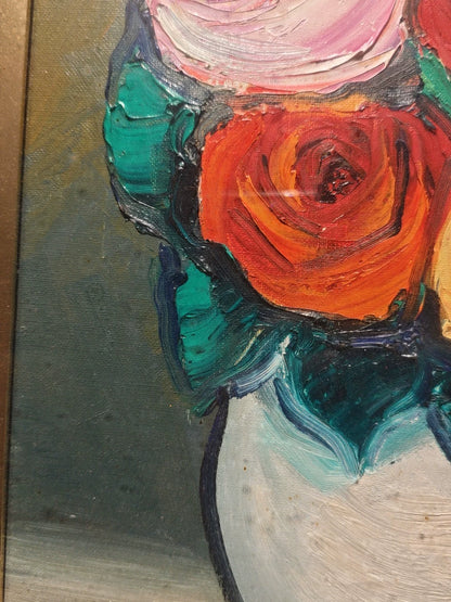 Roses in a Vase – Framed Oil Painting