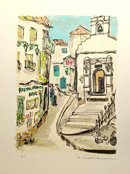 K. Nishikawa – Mediterranean Village – Signed Artist Proof Framed Print – detail 2