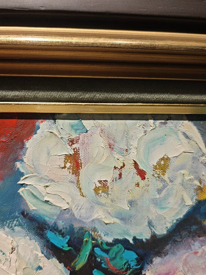 White Peonies – Framed Oil Painting