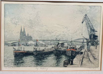 Josef Eidenberger – Köln Deutzer Brücke – Signed Framed Etching