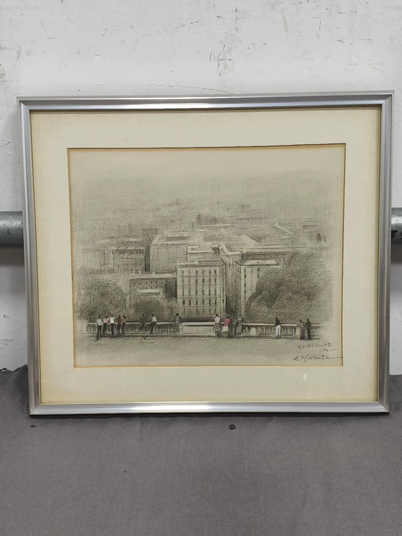 村田鹿治 – Paris Landscape Drawing – Framed