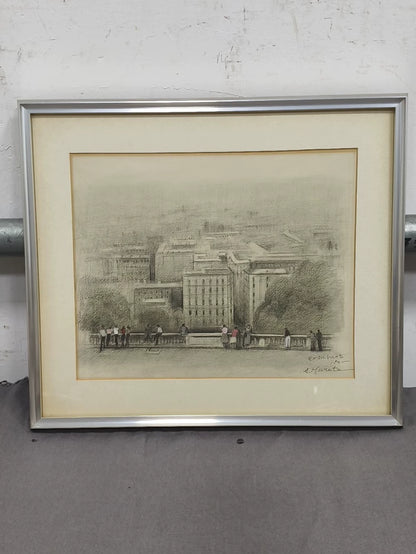 村田鹿治 – Paris Landscape Drawing – Framed