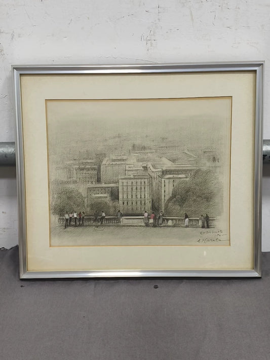 村田鹿治 – Paris Landscape Drawing – Framed