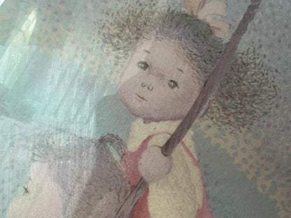 Children on a Swing – Signed Framed Japanese Print 229/250 – detail 2