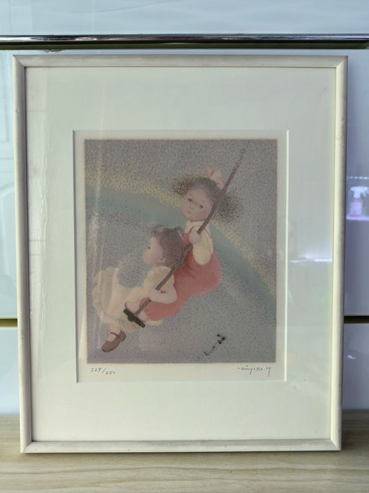 Children on a Swing – Signed Framed Japanese Print 229/250