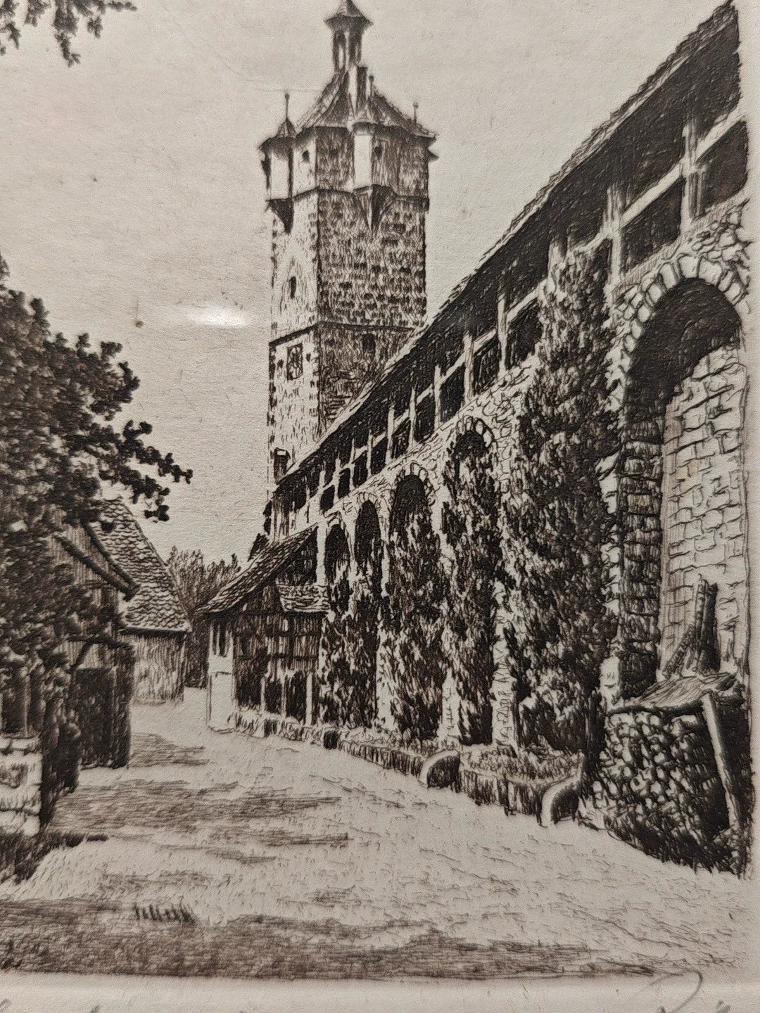 Rothenburg Klingentor – Framed German Town Etching – actual item photograph 6