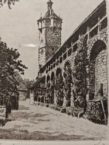 Rothenburg Klingentor – Framed German Town Etching – actual item photograph 6