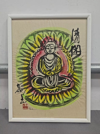 Seated Buddha – Japanese Framed Colour Print – detail 2
