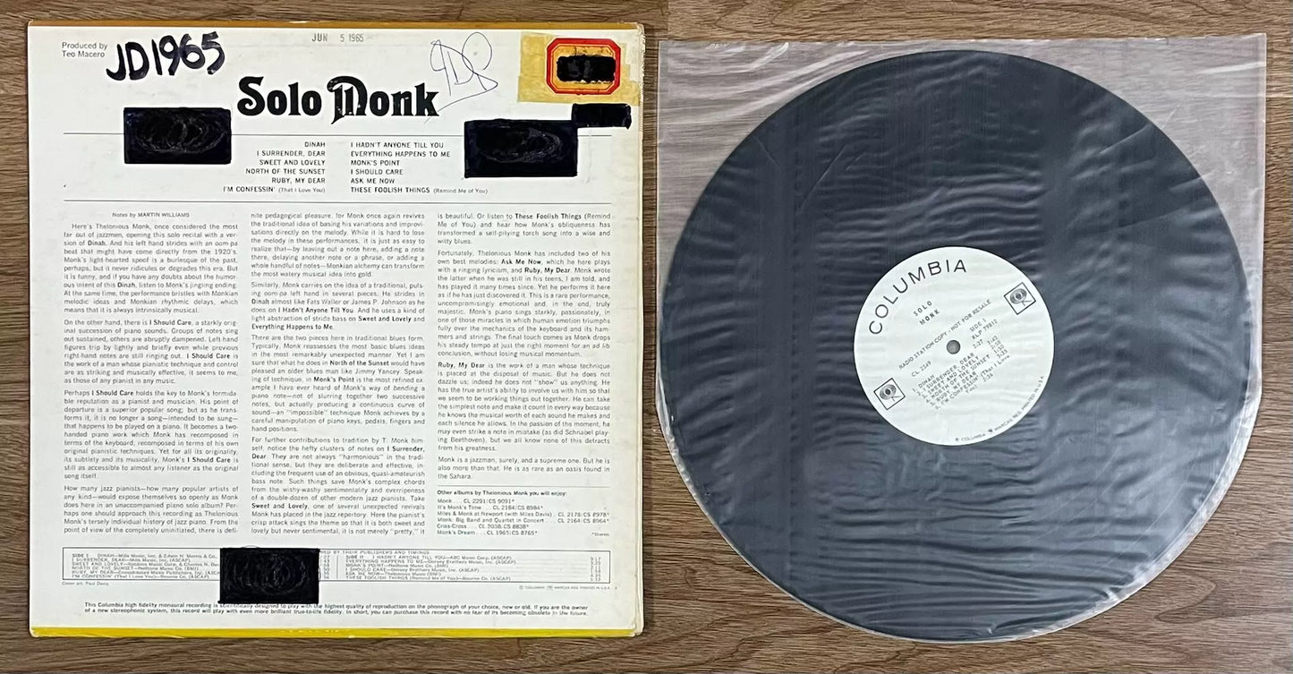 Thelonious Monk – Solo Monk 1965 US First-Press Mono Promo Vinyl LP — product detail 2