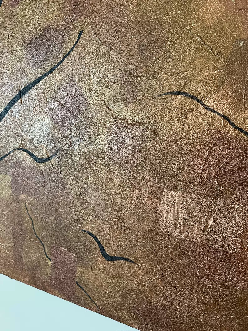 Hand-Painted Abstract Textured Canvas with Gold Leaf – 150 × 100 cm