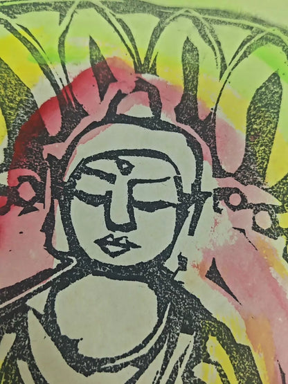 Seated Buddha – Japanese Framed Colour Print – detail 3