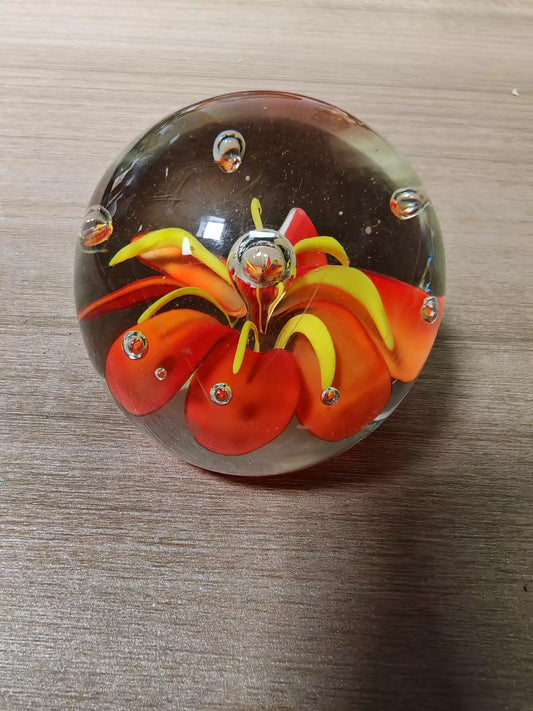 Orange Flower Glass Paperweight, 6 cm 1