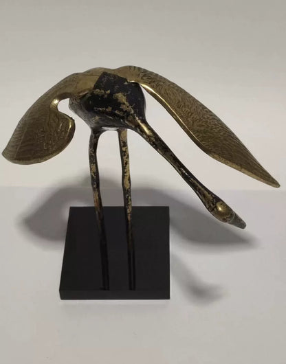 Vintage European Brass Crane Sculpture with Stand