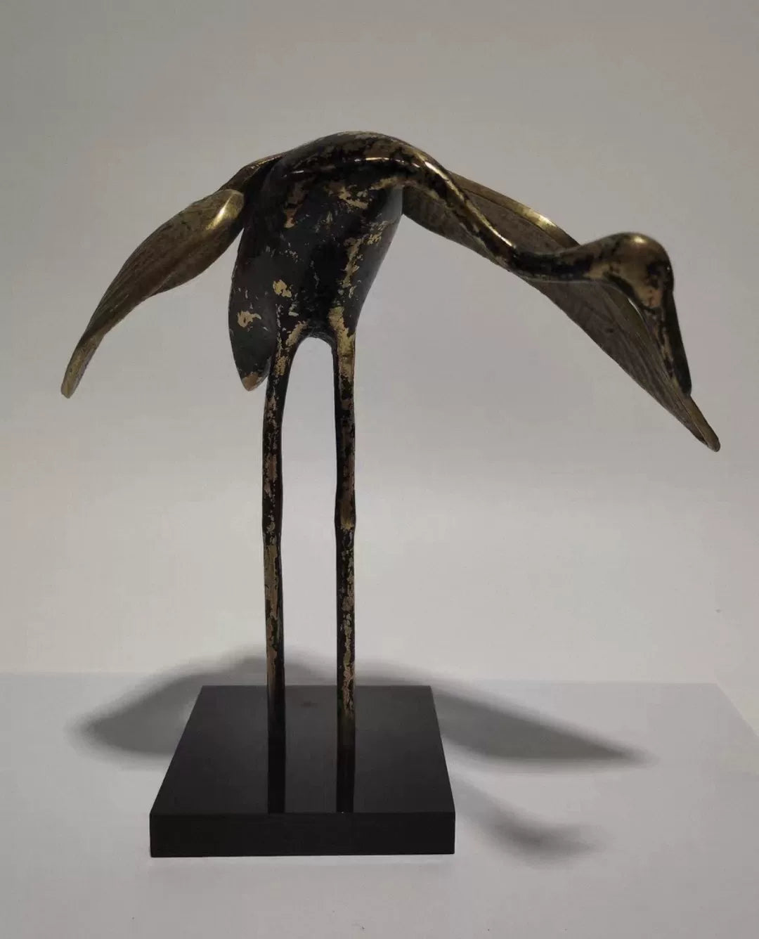 Vintage European Brass Crane Sculpture with Stand