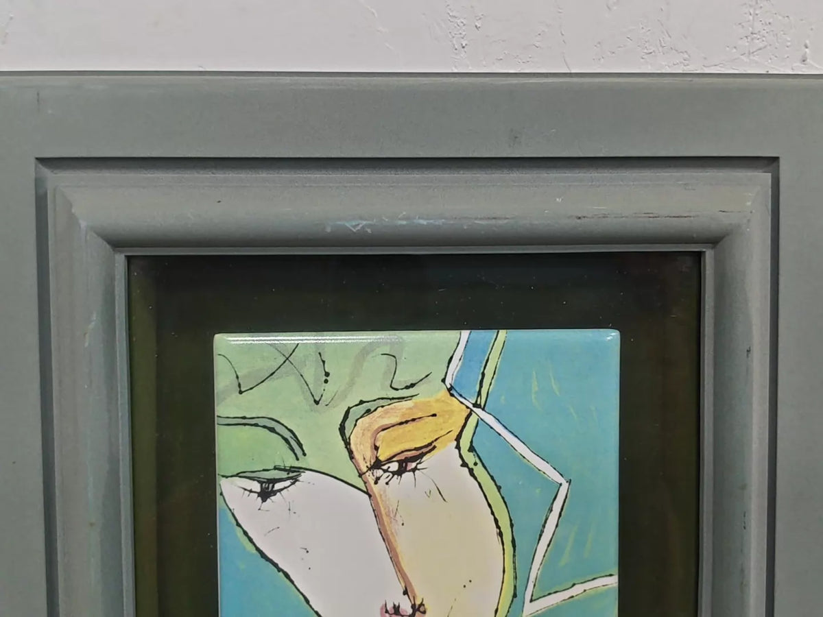 Masuo Ikeda – Abstract Faces – Framed Ceramic Art Plaque – detail 3