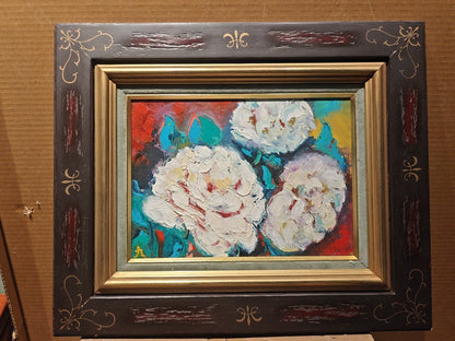 White Peonies – Framed Oil Painting