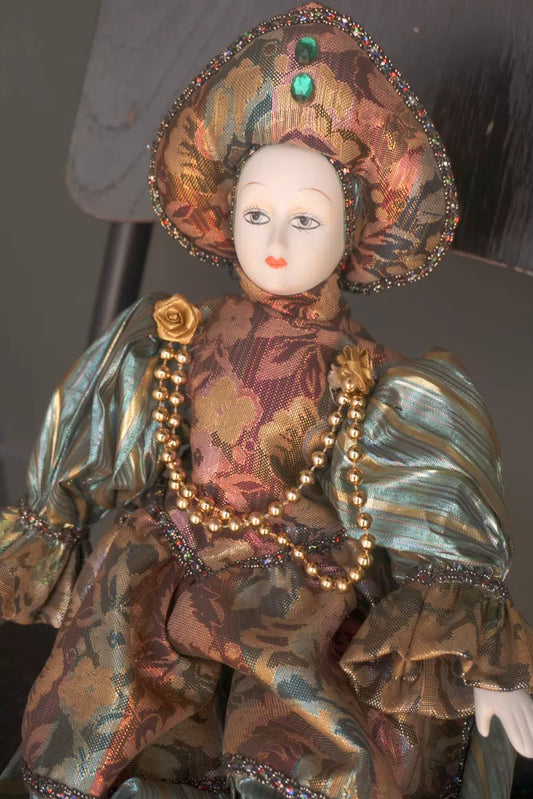 Vintage Pierrot Handcrafted Cloth Doll with Stand — main view