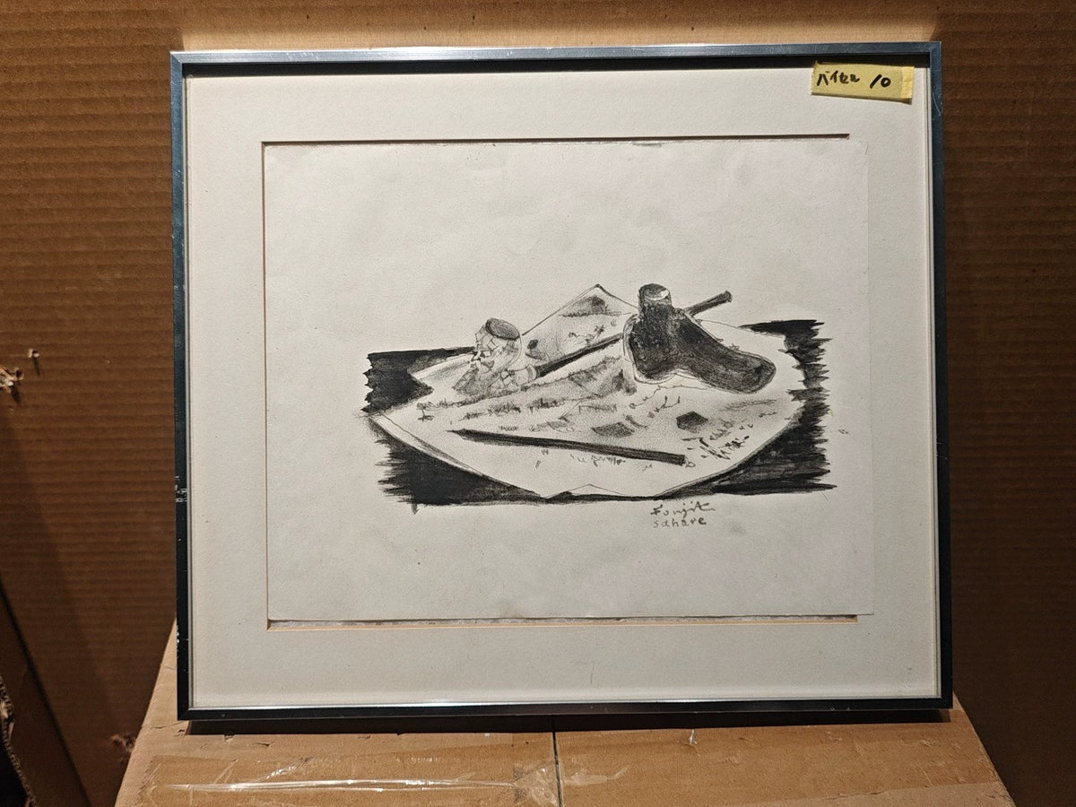 Shoes and Pipe – Framed Monochrome Drawing