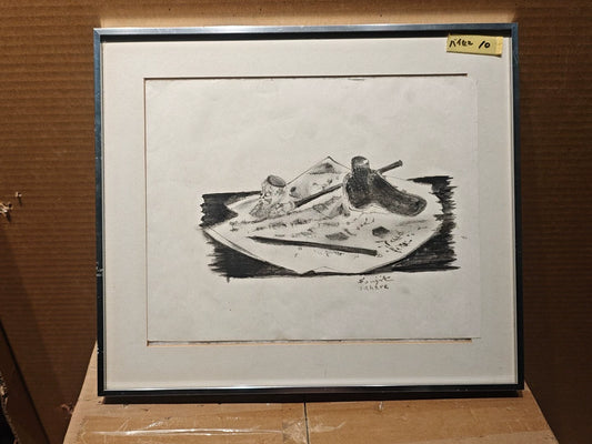 Shoes and Pipe – Framed Monochrome Drawing