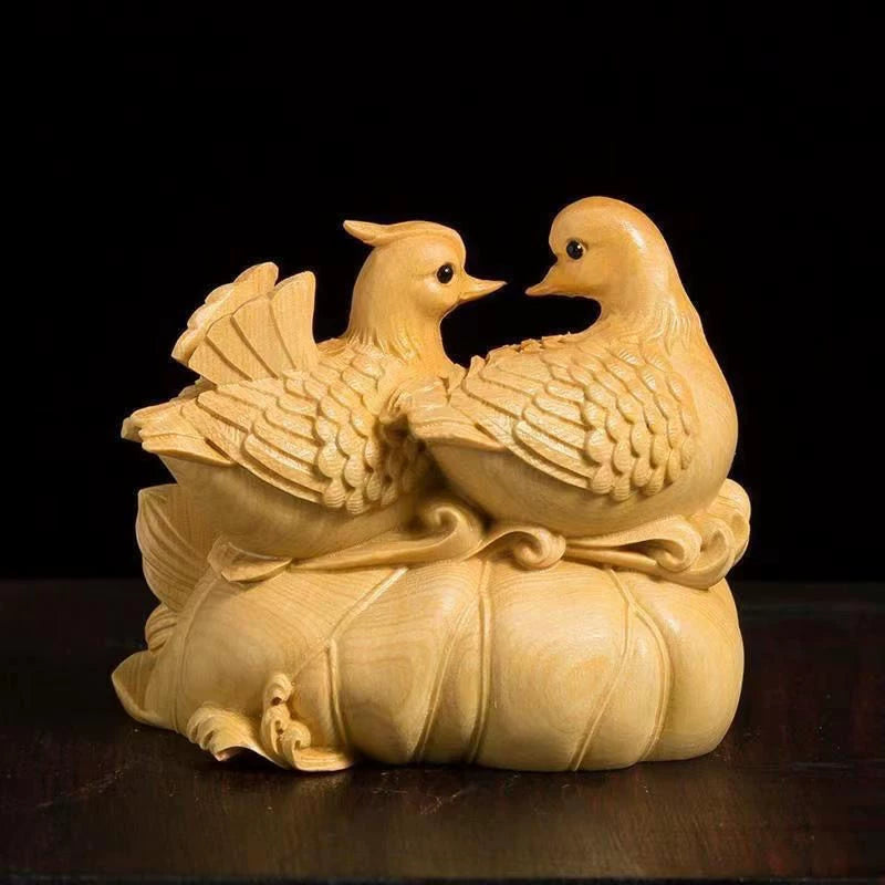 Boxwood Mandarin Duck Pair Sculpture 3