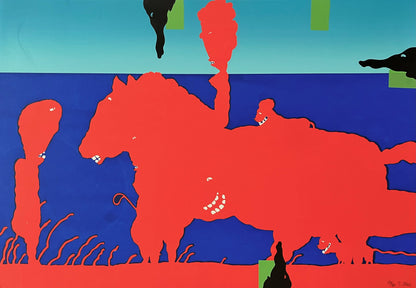 T. Abe – Red and Blue Creatures, Numbered Screenprint