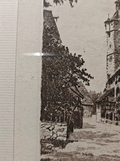 Rothenburg Klingentor – Framed German Town Etching – actual item photograph 7