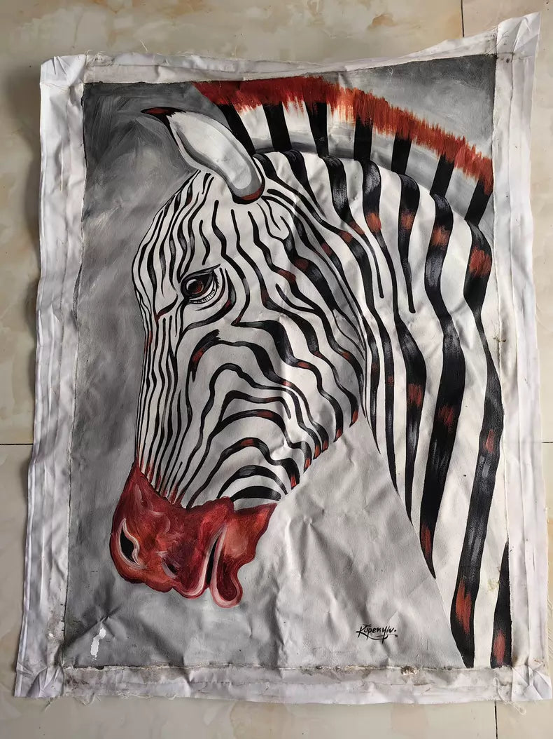 Zebra – Signed Tanzanian Painting – 65 × 80 cm