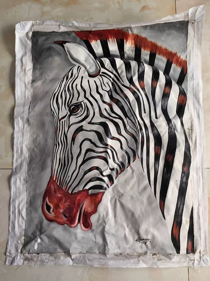 Zebra – Signed Tanzanian Painting – 65 × 80 cm