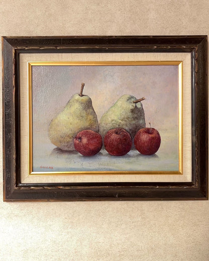Japanese Vintage Still Life Oil Painting – Pears and Apples – 1989 – actual product photo 2