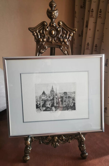 European Architectural Etching – Framed – actual item photograph 1
