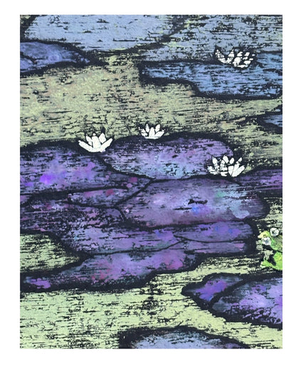 Lotus Pond and Frog – Framed Woodblock Print