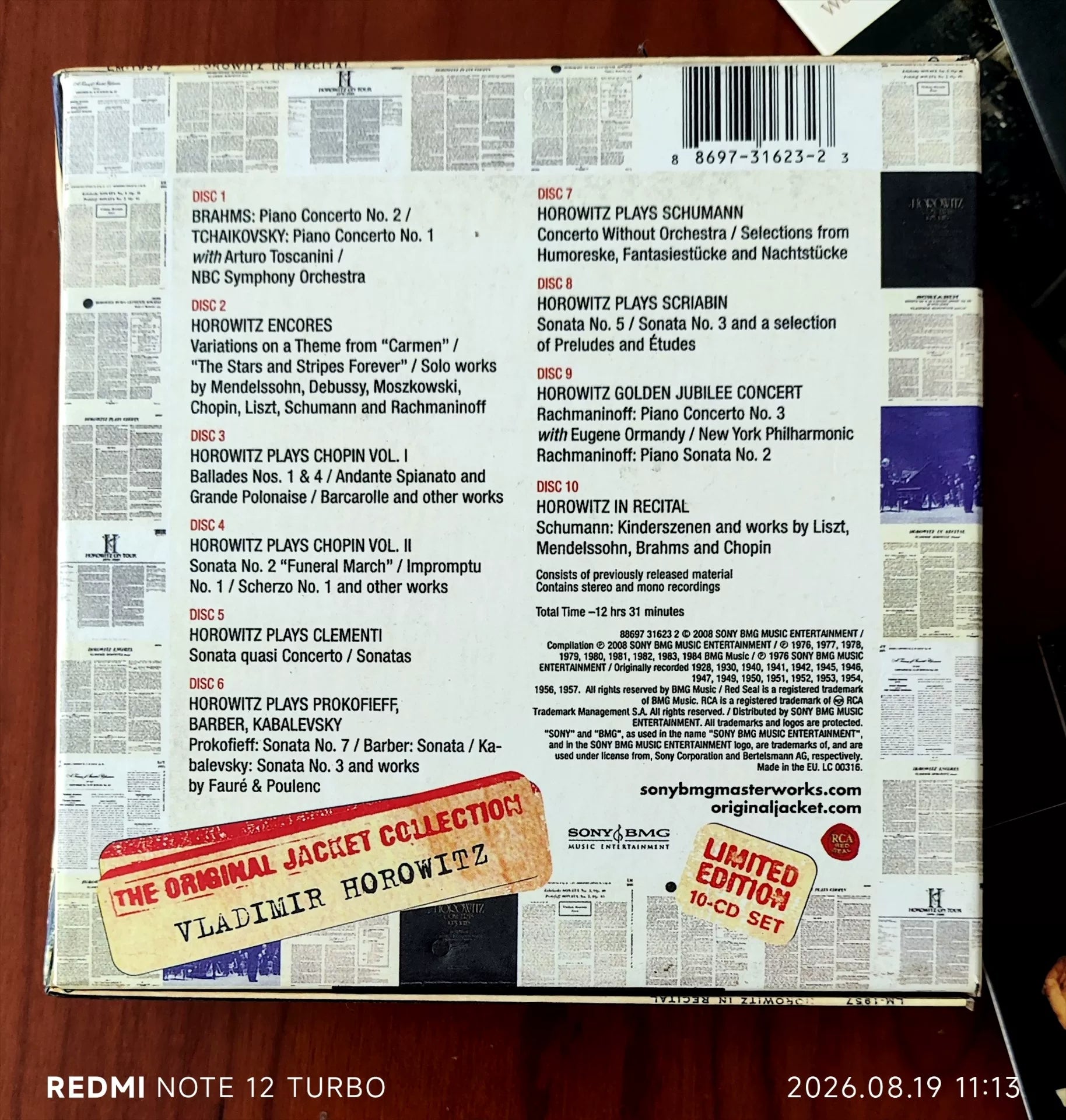 Vladimir Horowitz – The Original Jacket Collection 10CD Box Set