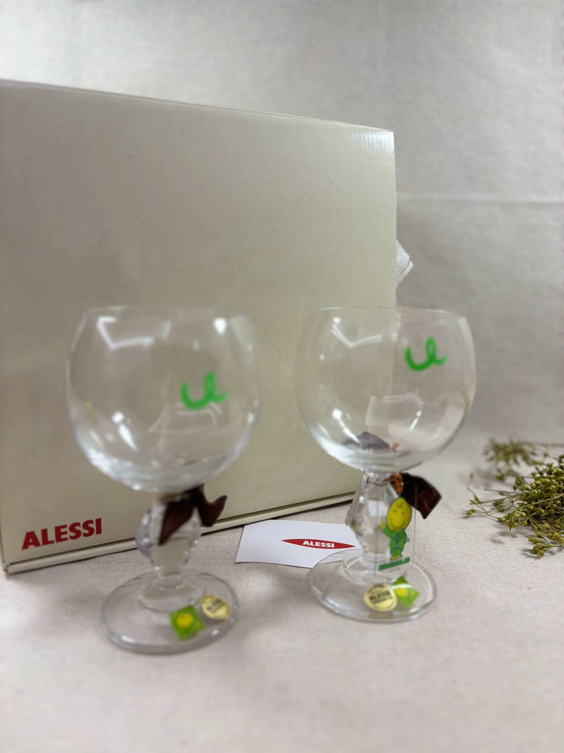Alessi Hanachan – Pair of Vintage Lead-Crystal Glasses