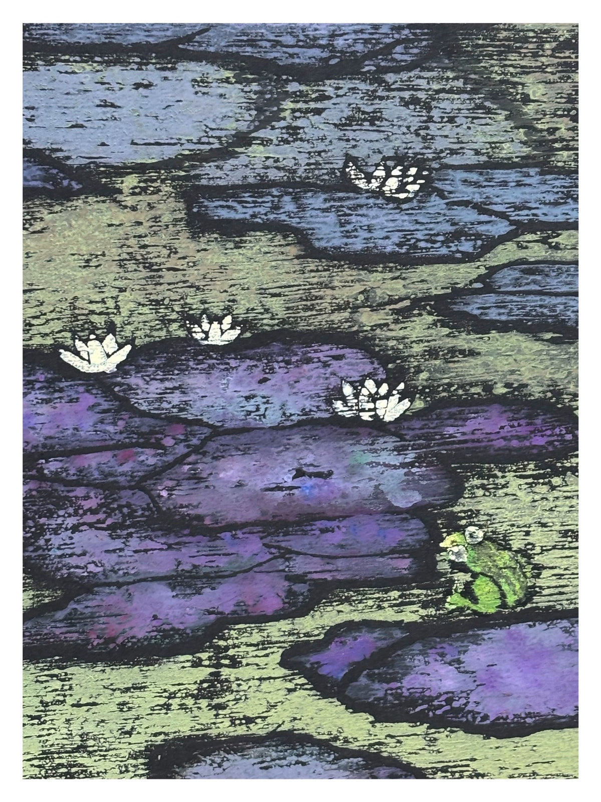 Lotus Pond and Frog – Framed Woodblock Print