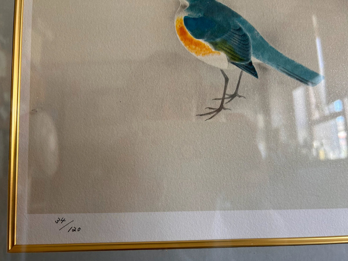 Atsushi Uemura – Sound of Snow – Framed Bird and Camellia Print – detail 2