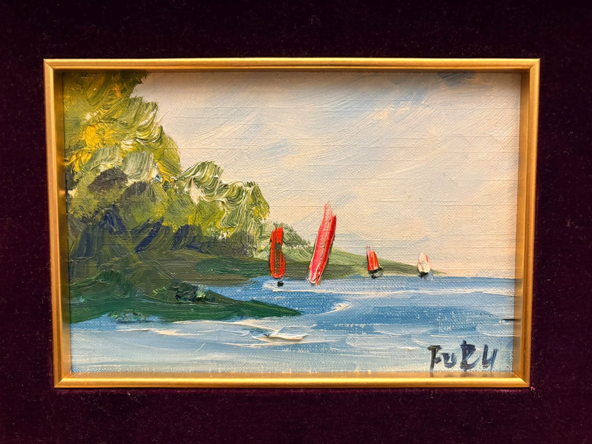 Lake Biwa Sailboats – Framed Painting