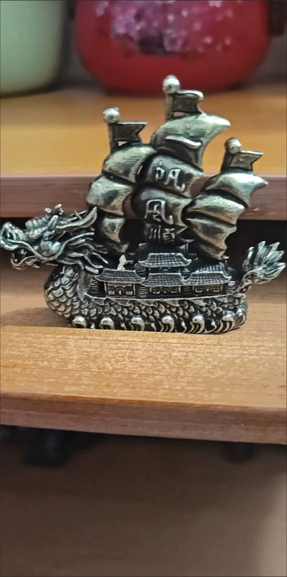 Miniature Brass Dragon-Head Sailing Boat 2