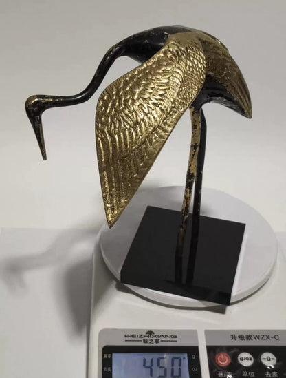 Vintage European Brass Crane Sculpture with Stand