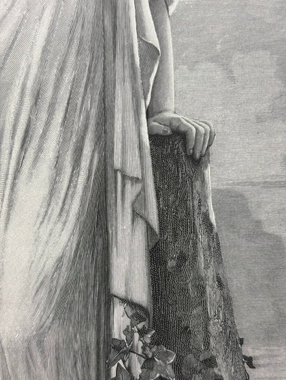 1893 German Wood Engraving of Sappho – 41 × 29 cm