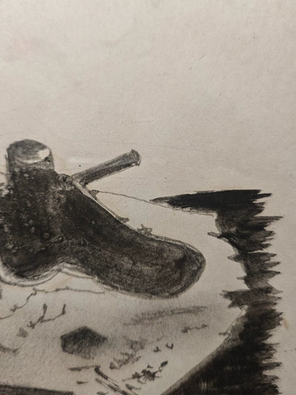 Shoes and Pipe – Framed Monochrome Drawing