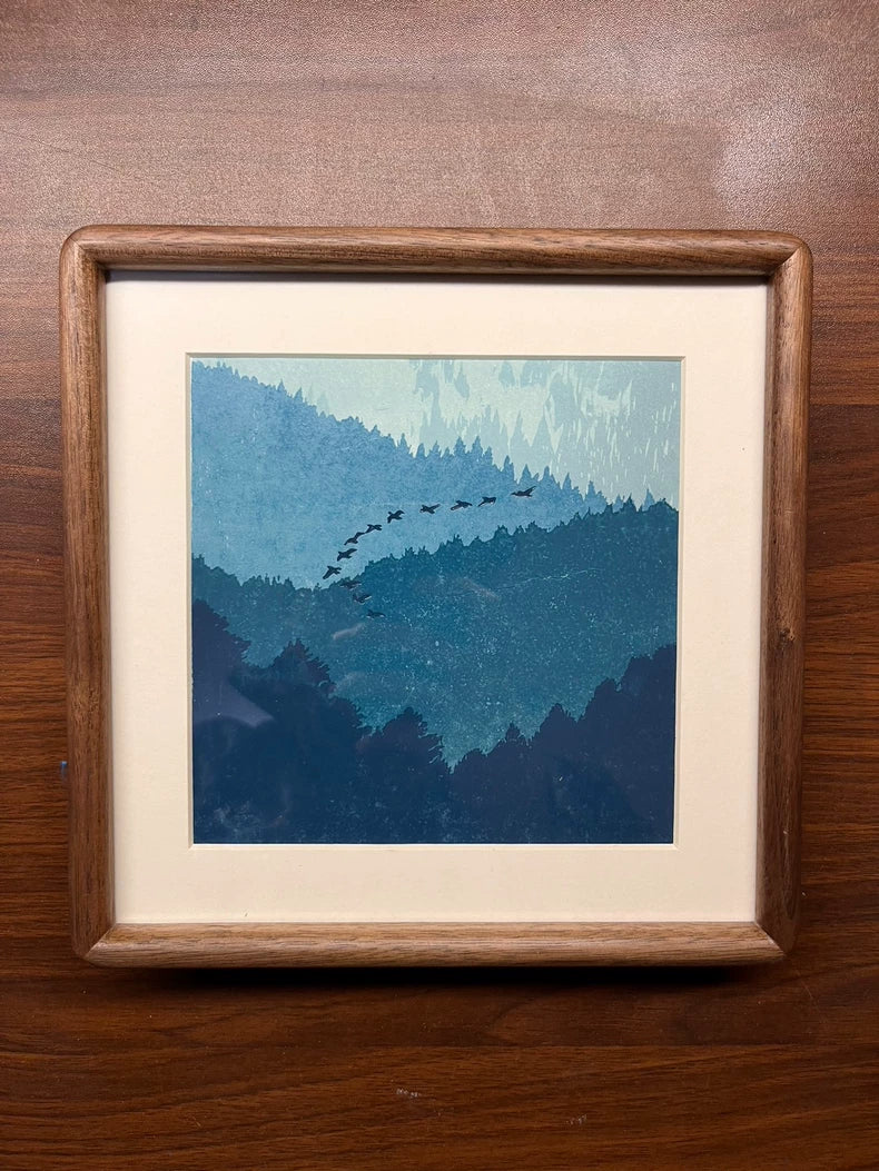 Bowen 空谷 / Empty Valley — Framed Reduction Woodcut
