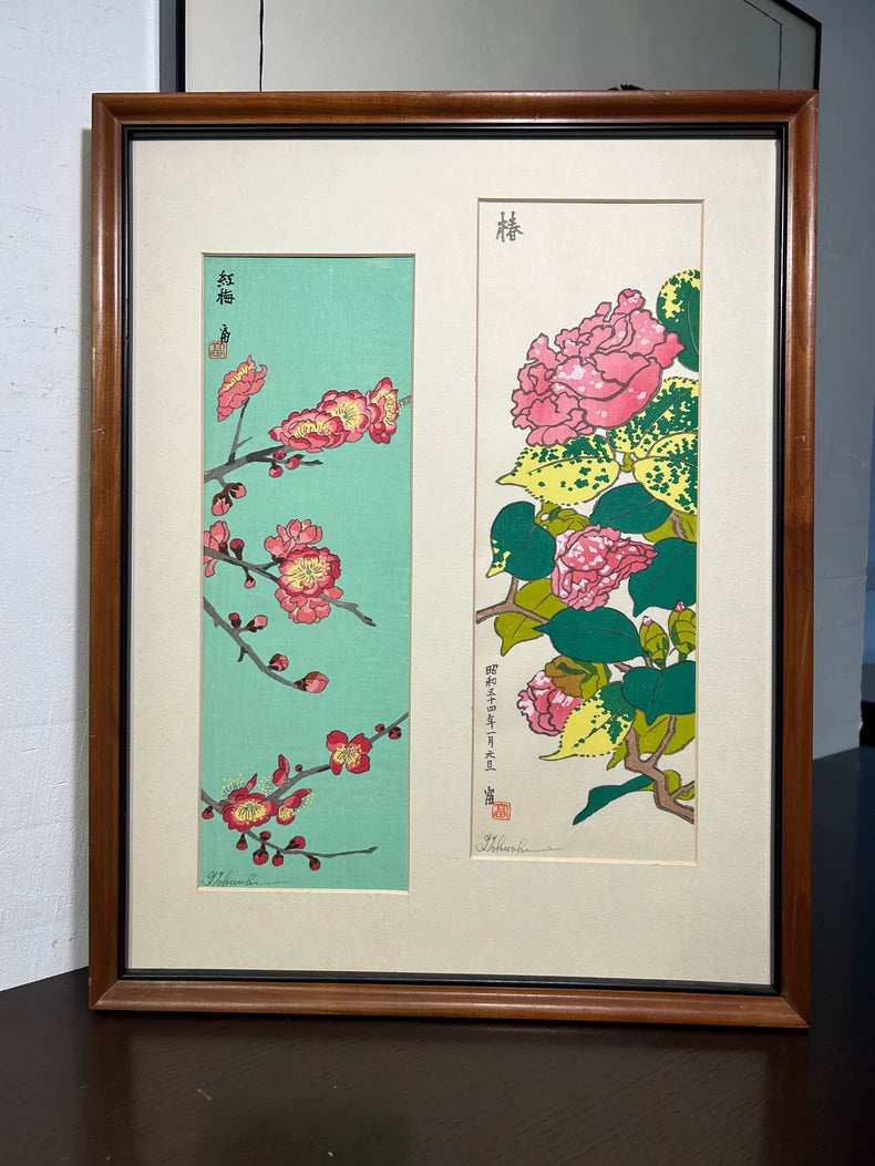 Tomikichiro Tokuriki – Two Signed Woodblock Prints in One Frame