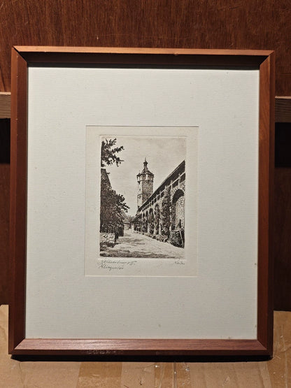 Rothenburg Klingentor – Framed German Town Etching – actual item photograph