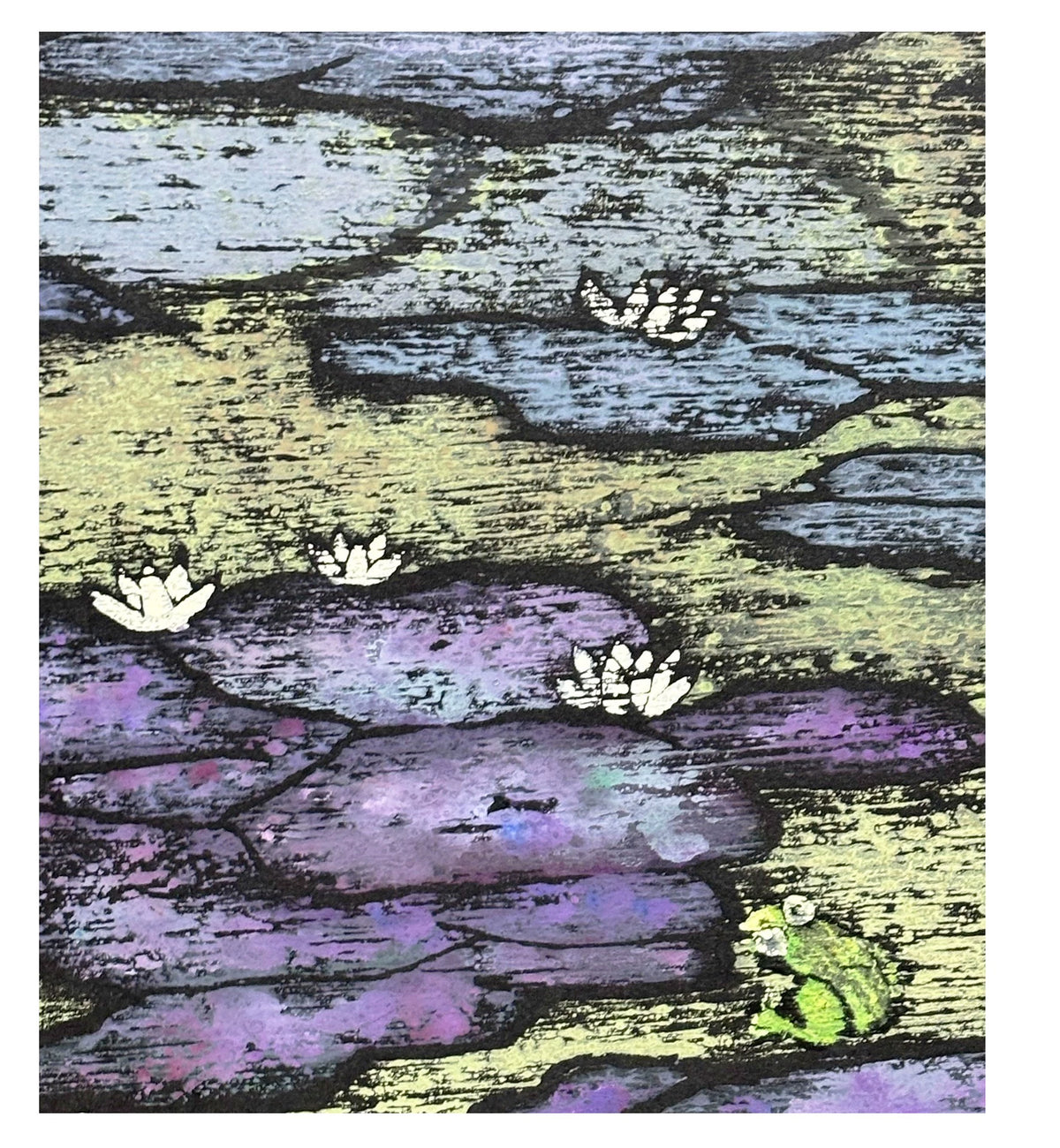 Lotus Pond and Frog – Framed Woodblock Print
